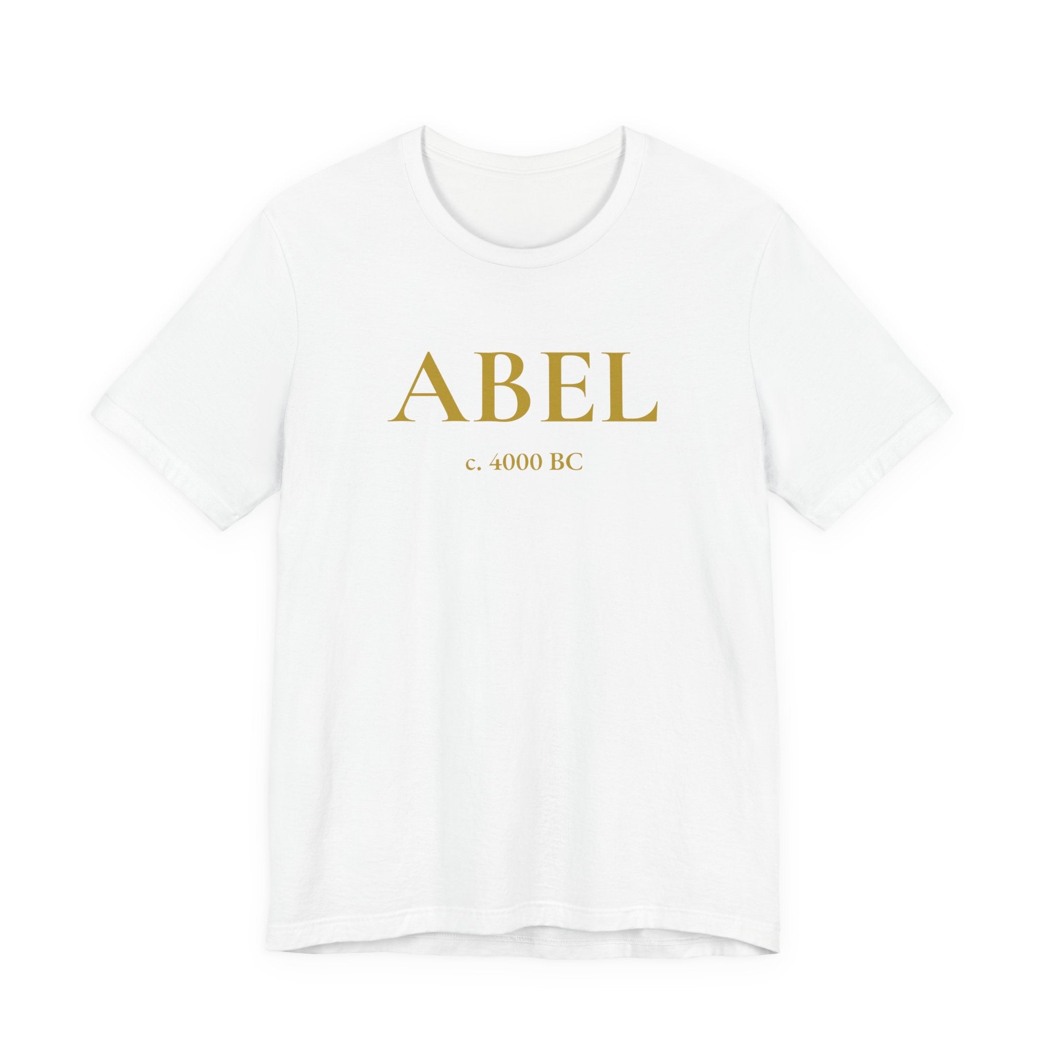 ABEL c. 4000 BC biblical name gold minimalist unisex t-shirt, faith history graphic tee