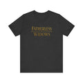 Fatherless and Widows faith-based statement unisex t-shirt, minimalist text on dark tee