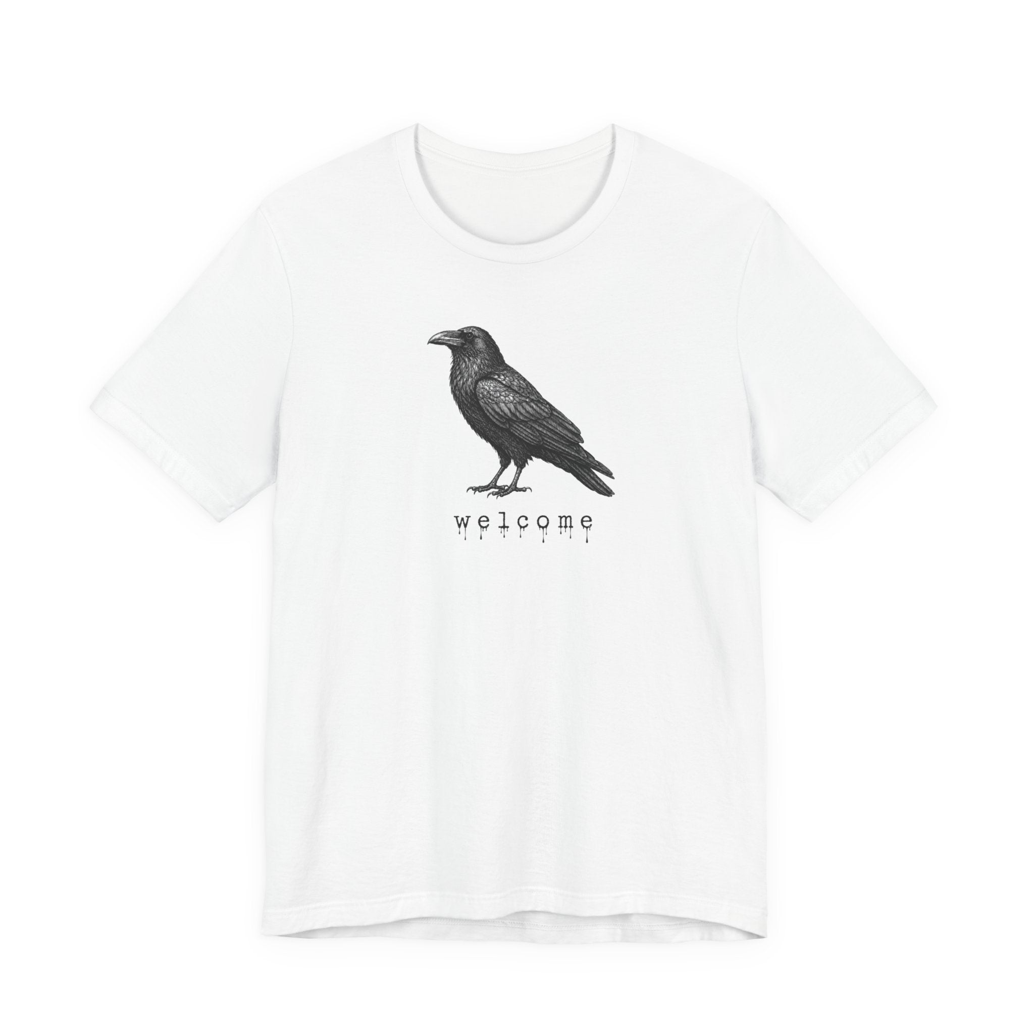 Raven Welcome gothic bird graphic unisex t-shirt, dark aesthetic vintage crow illustration tee
