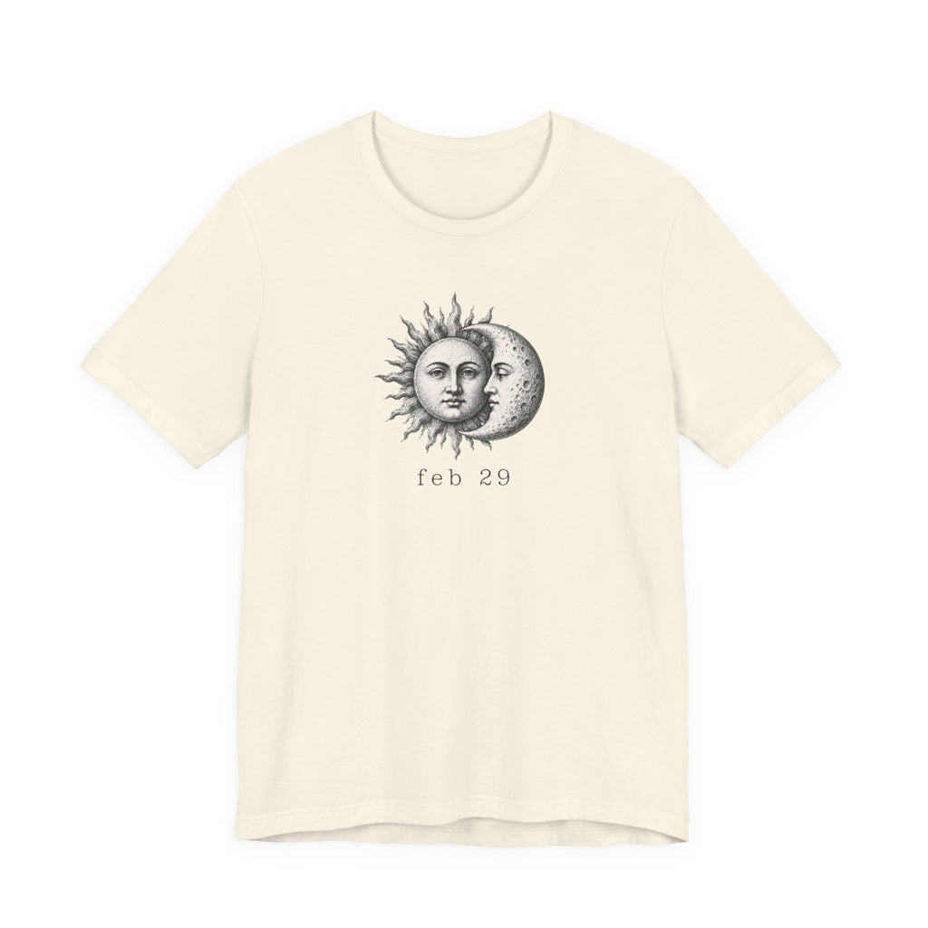 Feb 29 Leap Year sun and moon illustration unisex t-shirt, celestial minimalist history tee